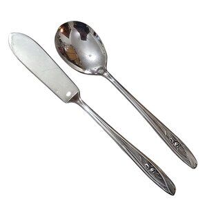 International Silver Tulip Serving Set 2pc cheese knife sugar spoon floral